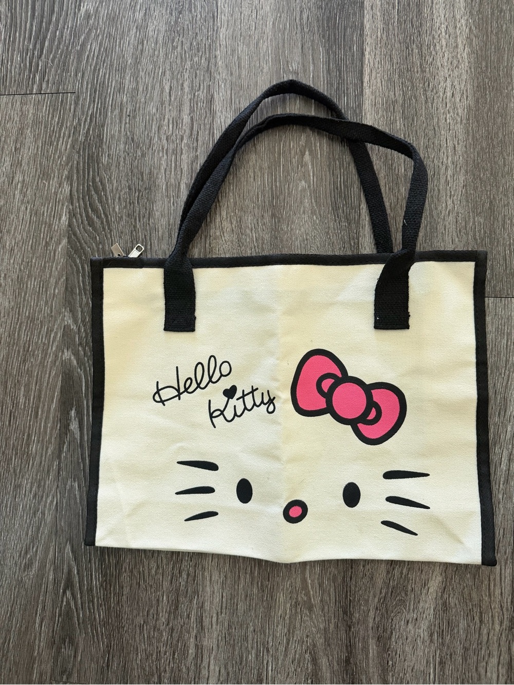 Hello Kitty Cream Tote with Pink Bow and Black Trim